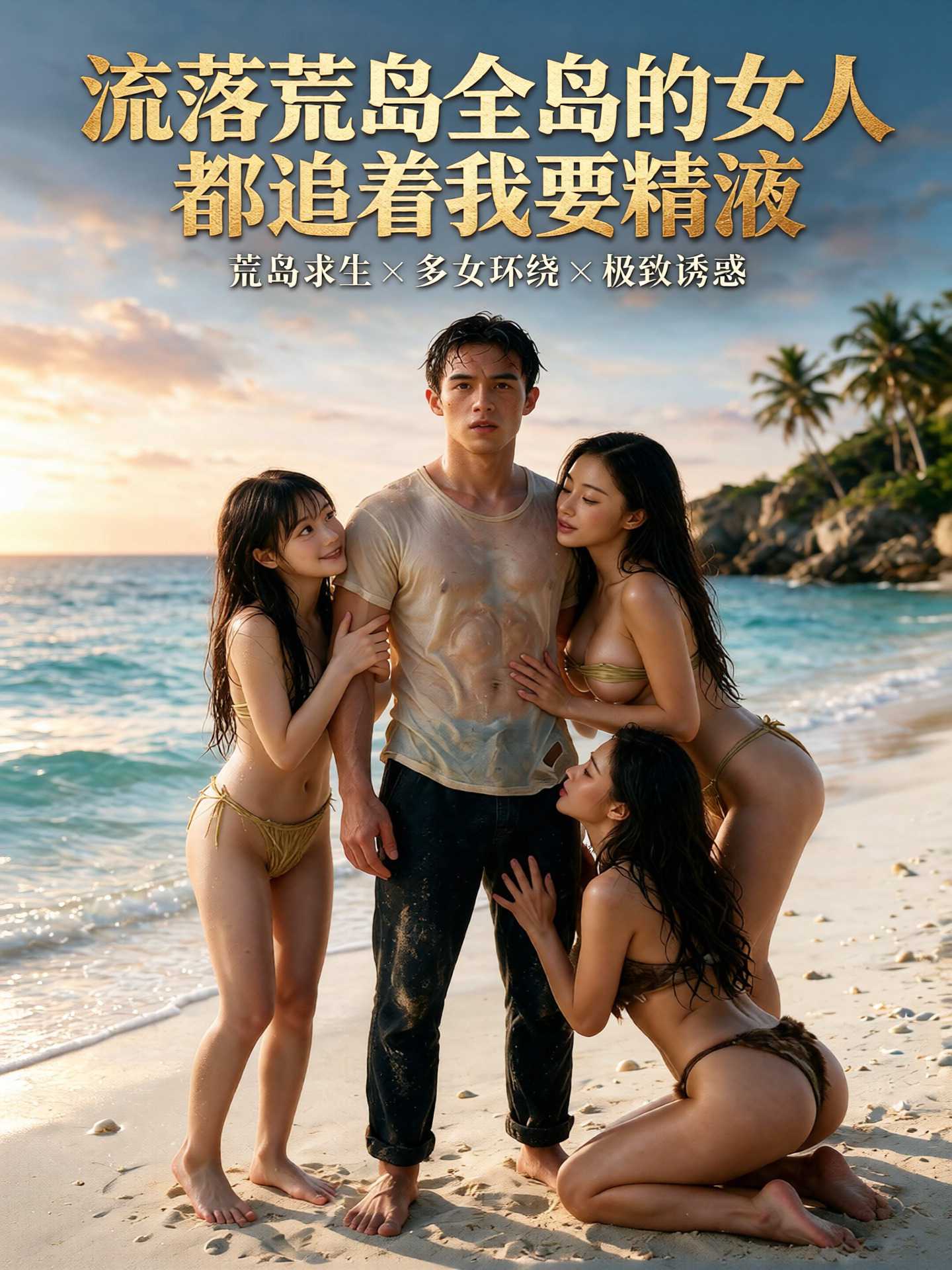 AI成人短剧：流落荒岛全岛的女人都追着我要精液